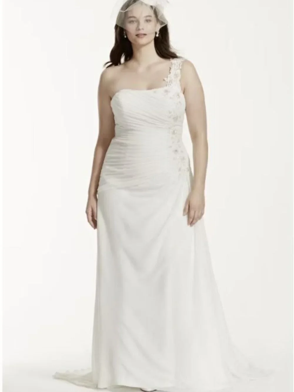 david's bridal one shoulder chiffon bridesmaid dress Chiffon One-Shoulder Bridesmaid Dress with Tie